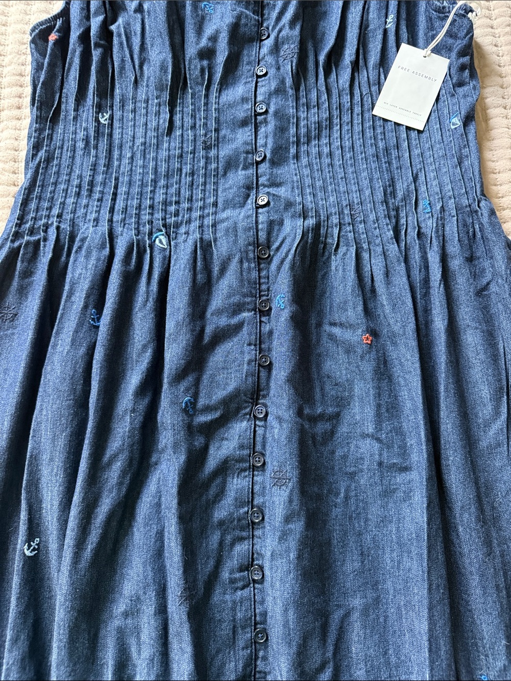 Sleeveless Button-Front Navy Embroidered Midi Dress - Picture 2 of 8
